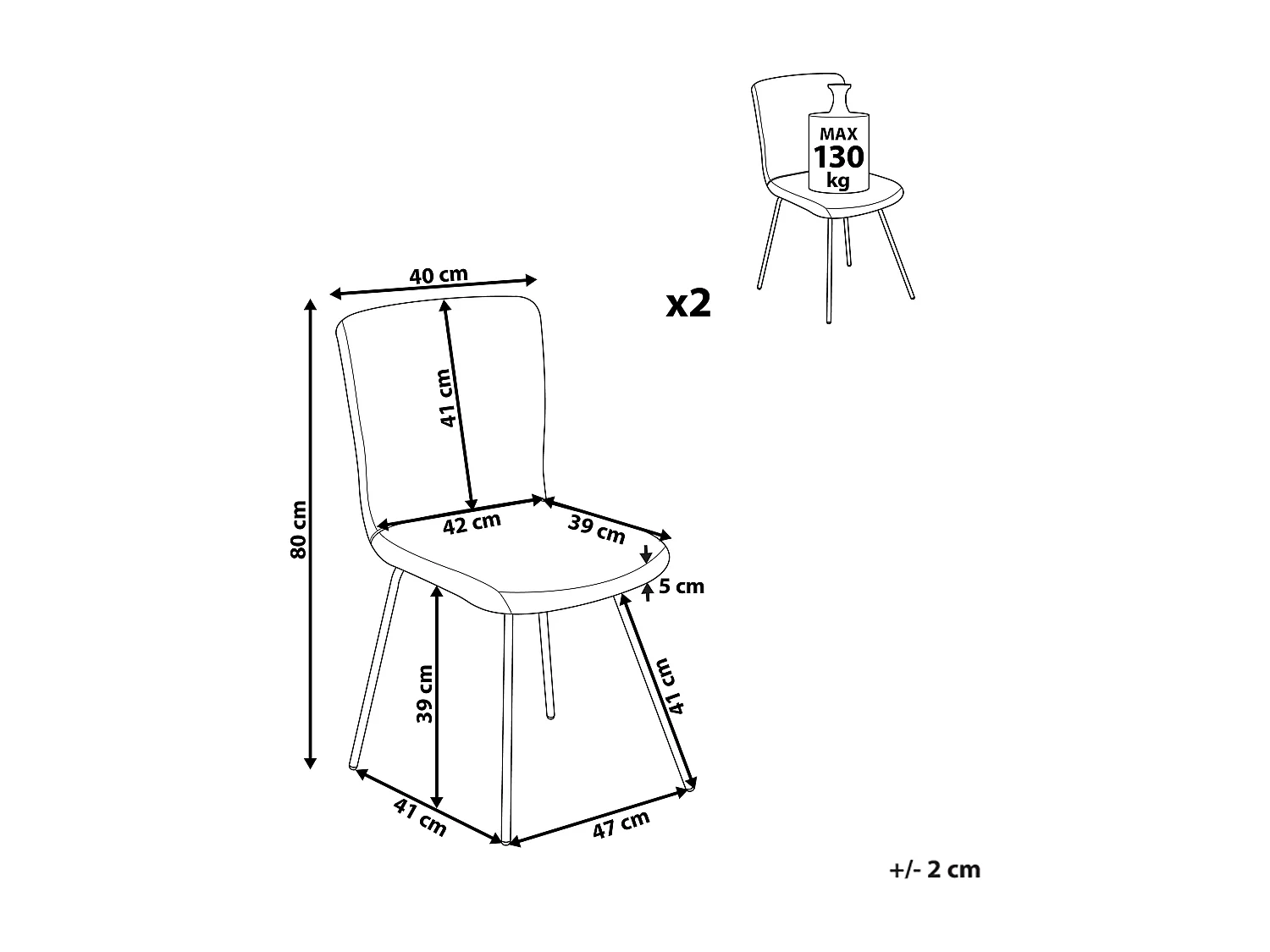 Lot de 2 chaises de salle à manger RUBIO Velours Bleu marine