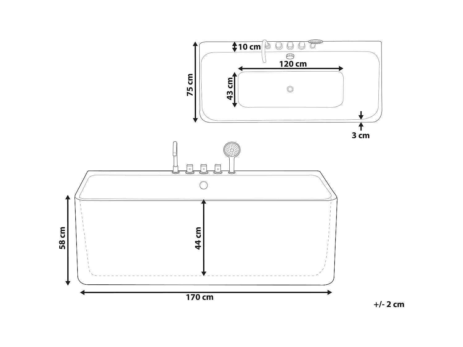 Badewanne QUATRE 170 x 75 cm Weiss