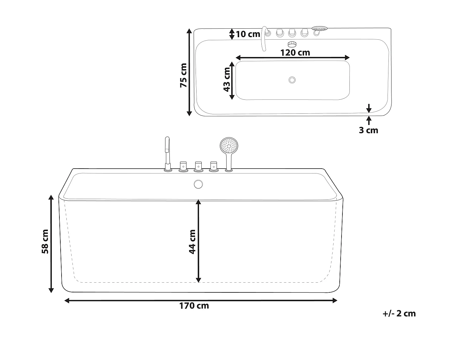 Badkuip QUATRE 170 x 75 cm Wit