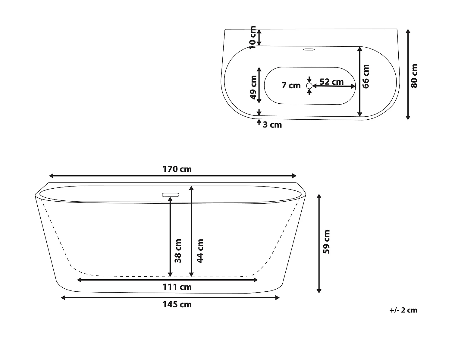 Badewanne oval Sanitäracryl im minimalistischen Stil schwarz 170 x 80 cm Harvey