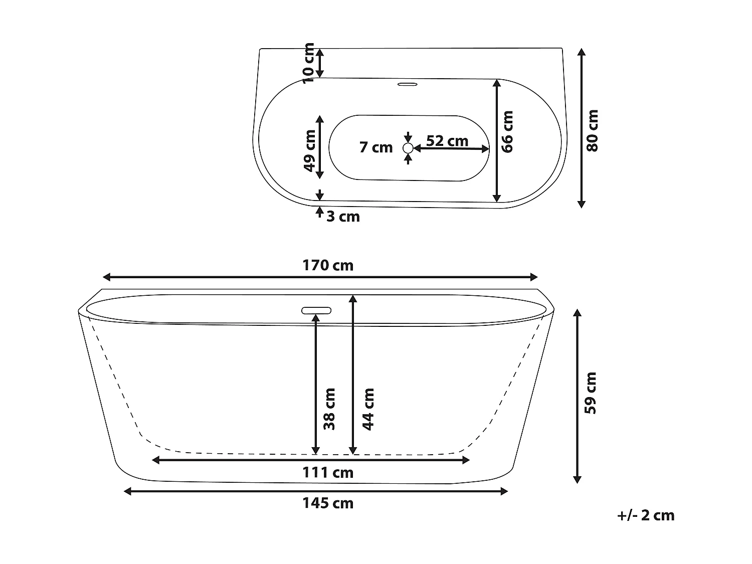 Vasca da bagno HARVEY 170 x 80 cm Bianco
