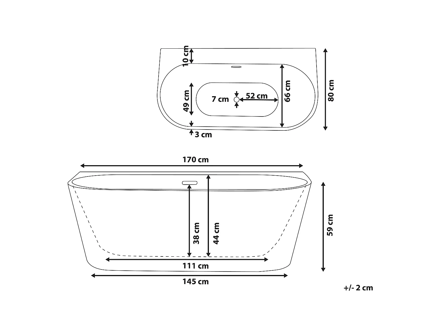 Badkuip HARVEY 170 x 80 cm Wit