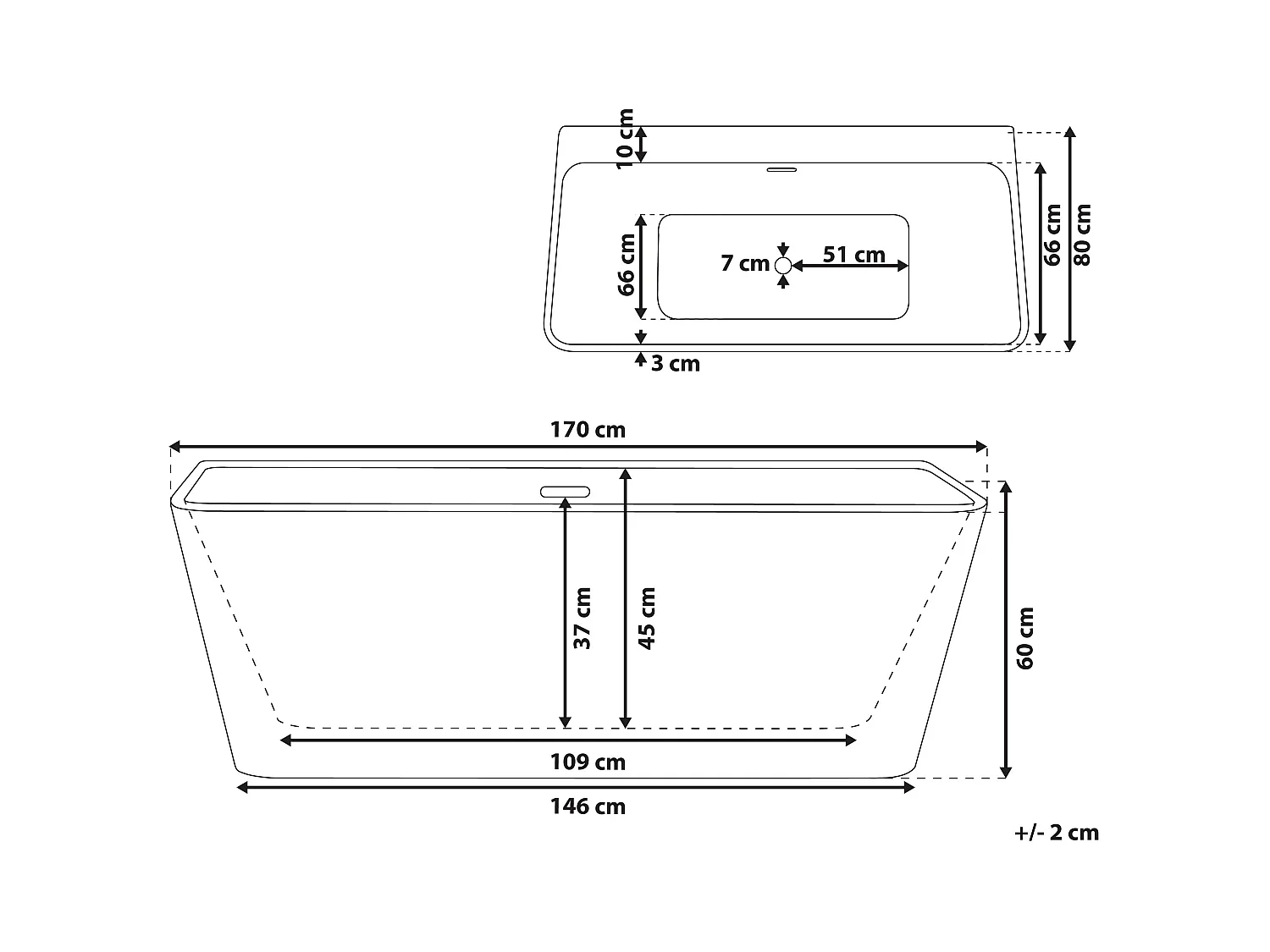 Vasca da bagno HASSEL 170 x 80 cm Bianco