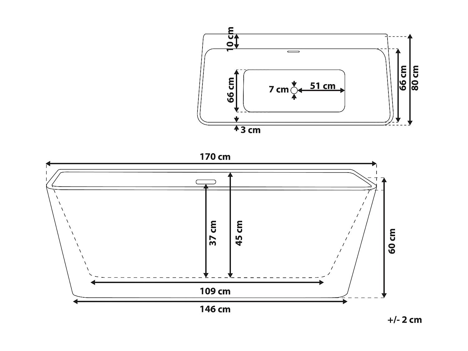Badewanne HASSEL 170 x 80 cm Weiss