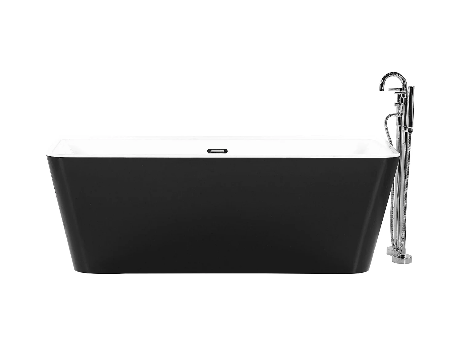 Acryl Badewanne rechteckig wandstehend schwarz mit Überlauf 170 x 80 cm Hassel