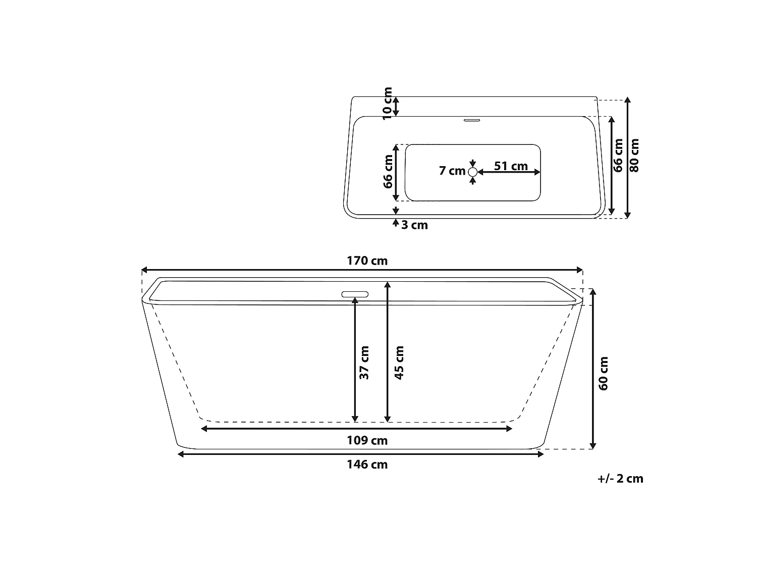 Badkuip HASSEL 170 x 80 cm Zwart