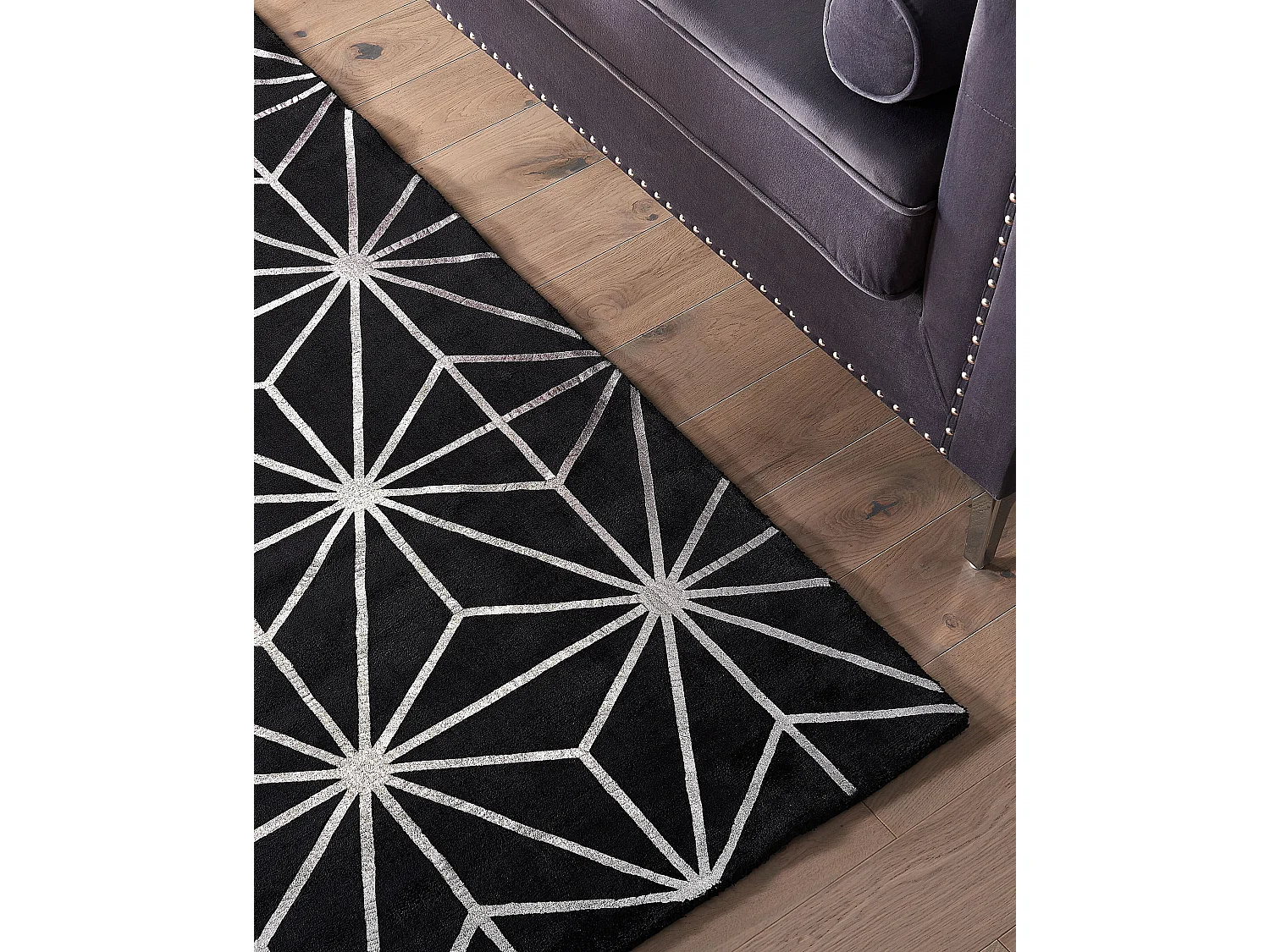 Moderner Teppich Schwarz geometrisches Muster Silber Kurzflor 160x230cm Sibel