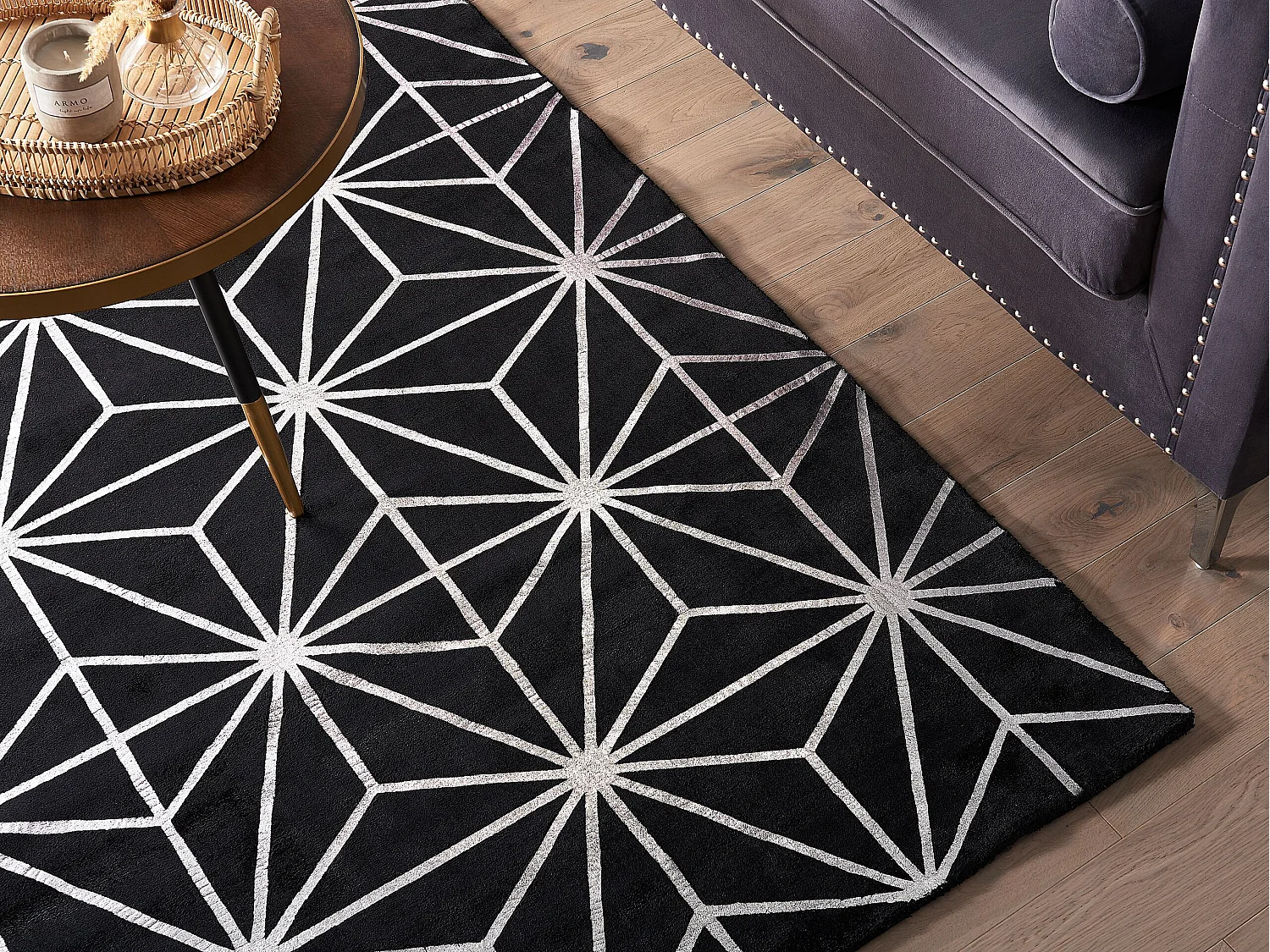 Tapis en viscose noire et argentée avec motif abstrait 160 x 230 cm SIBEL