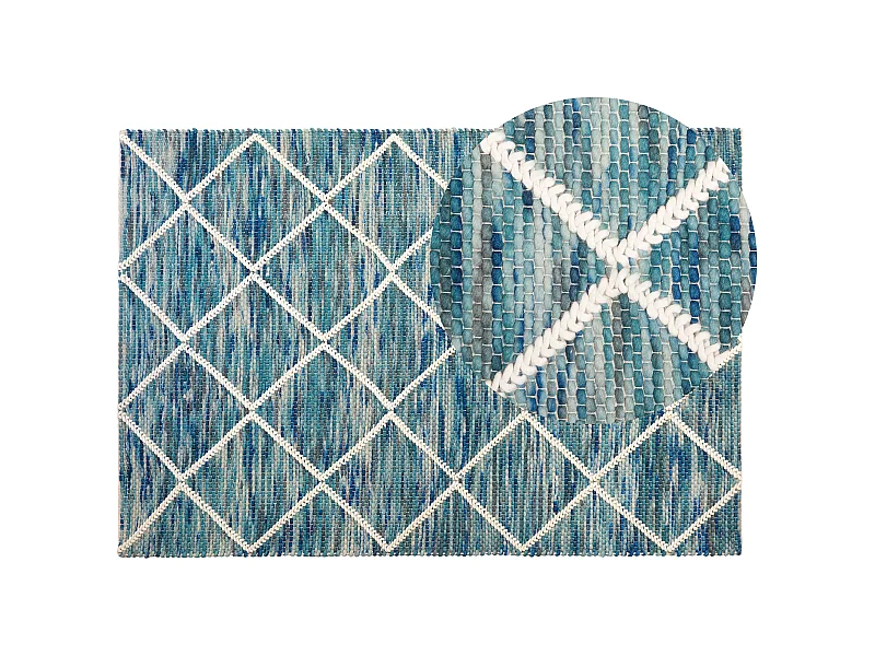 Moderner Teppich in Blau aus Wolle Polyester Baumwolle Rechteckig 140 x 200 cm