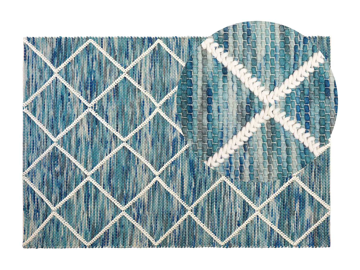 Moderner Teppich in Blau aus Wolle Polyester Baumwolle Rechteckig 140 x 200 cm