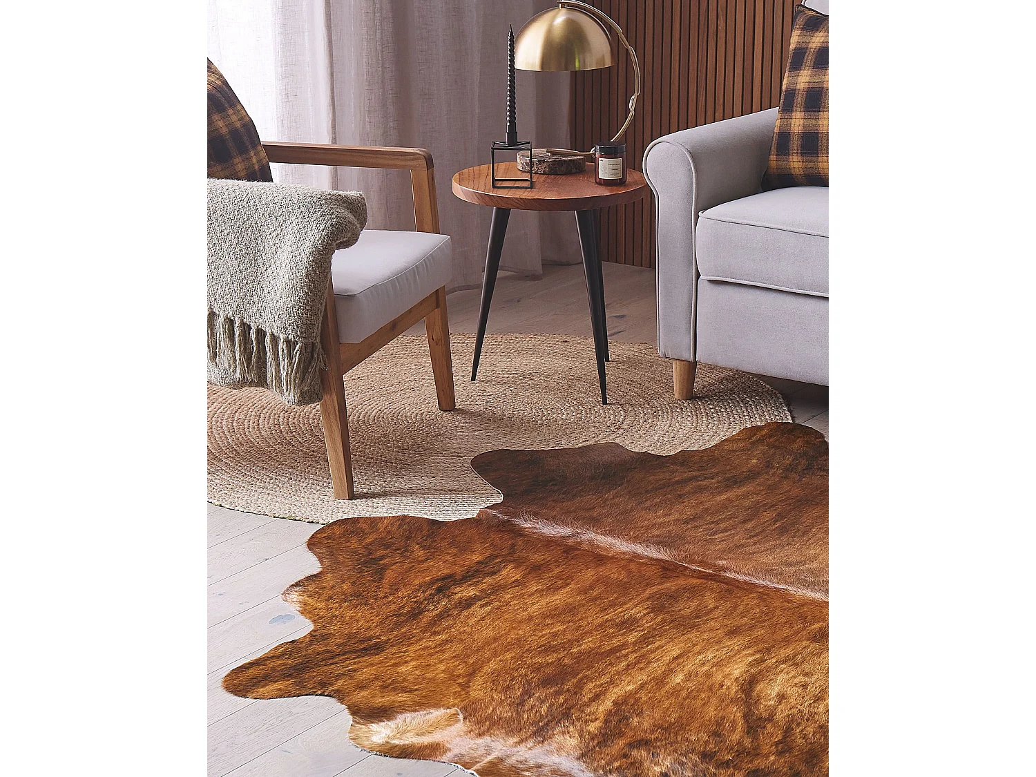 Tapis en peau de vache NASQU Marron clair 3-4 m² Cuir