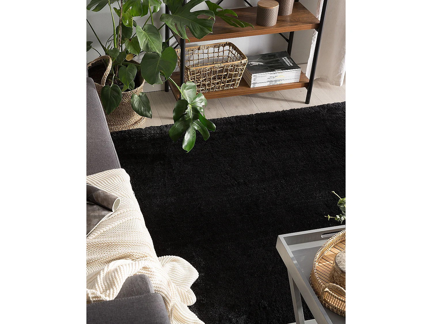 Tapis à poils longs EVREN Noir 200 x 200 cm