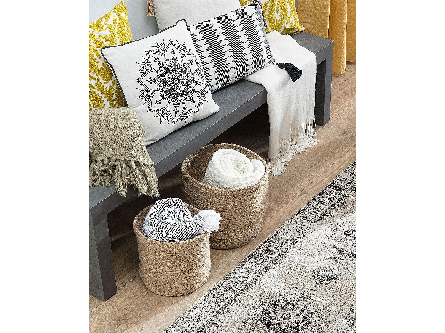 Moderner Teppich in Beige/Grau Vintage Stil Rechteckig 60 x 180 cm Almus