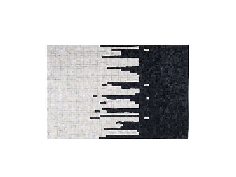 Moderner Teppich schwarz/weiß Echtleder 160 x 230 cm handgefertigt Bolu