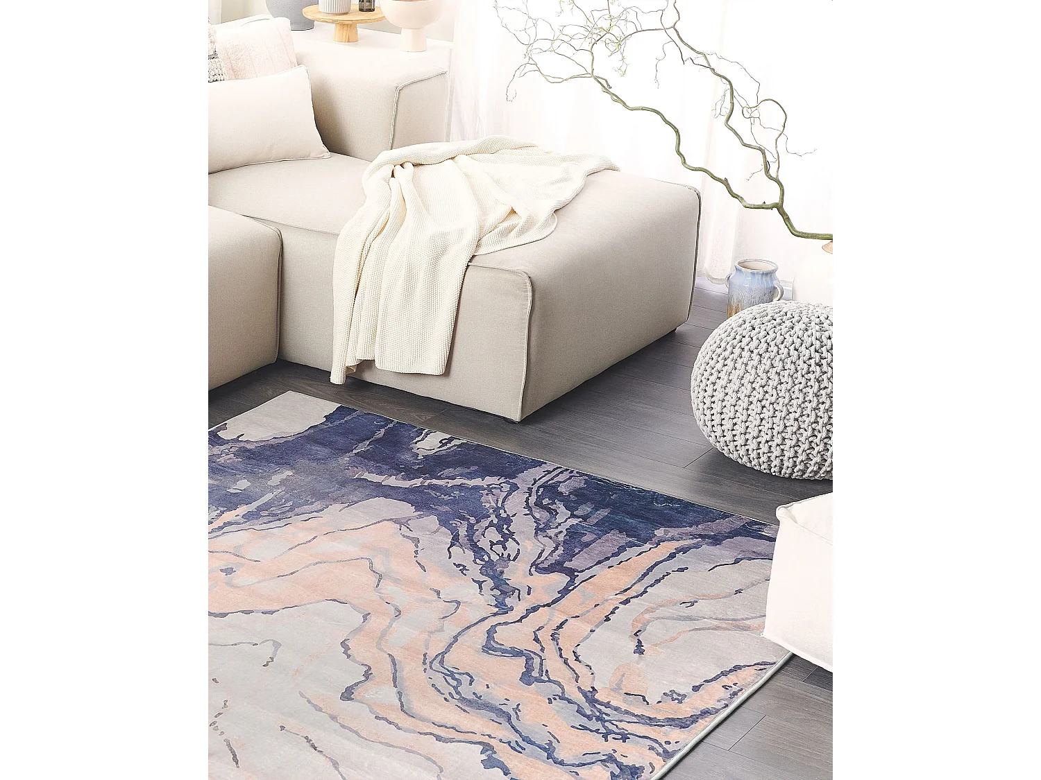Vloerkleed polyester beige/blauw 140 x 200 cm GEBZE
