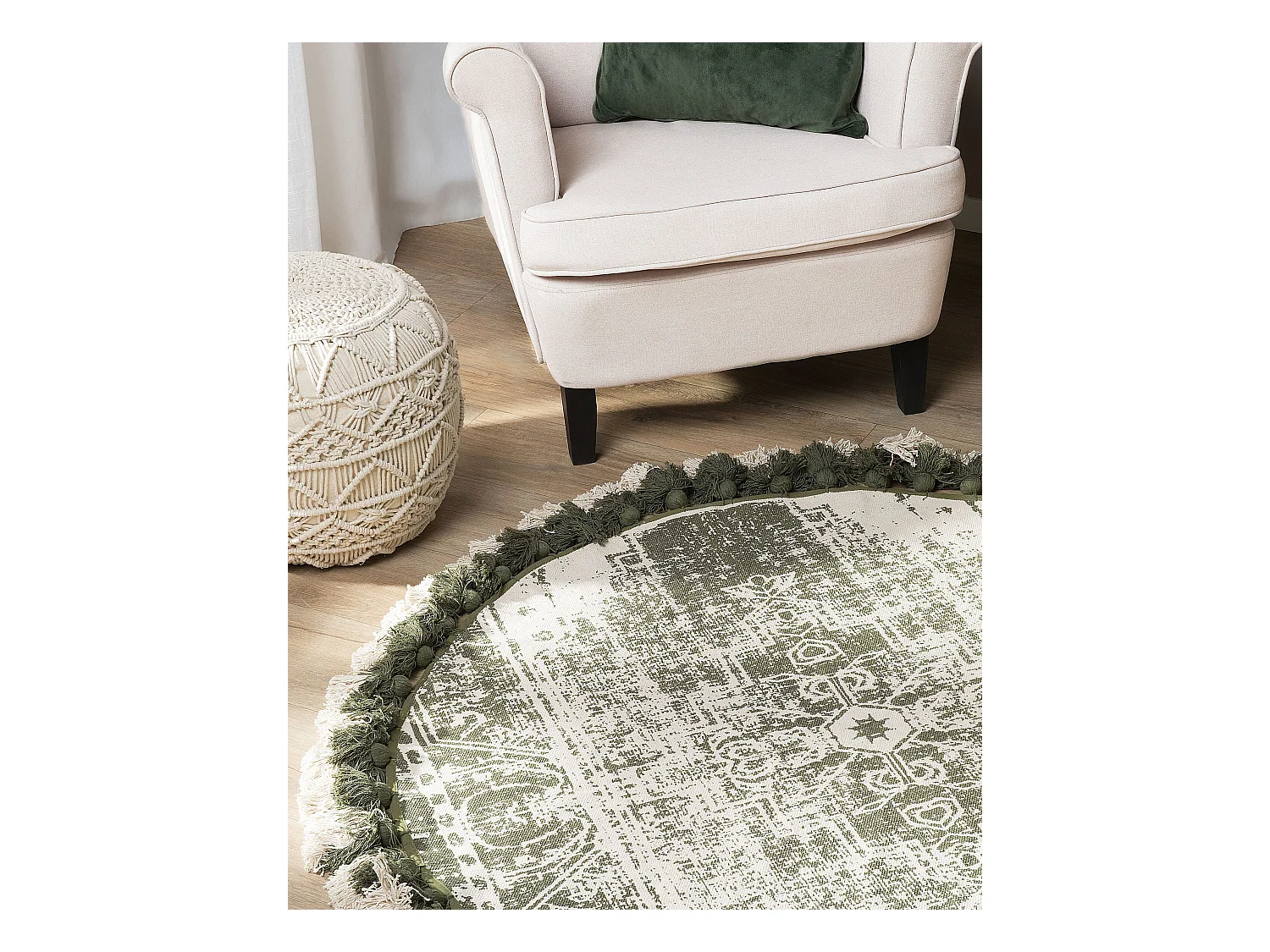 Alfombra de algodón verde/blanco ø 120 cm KAHTA