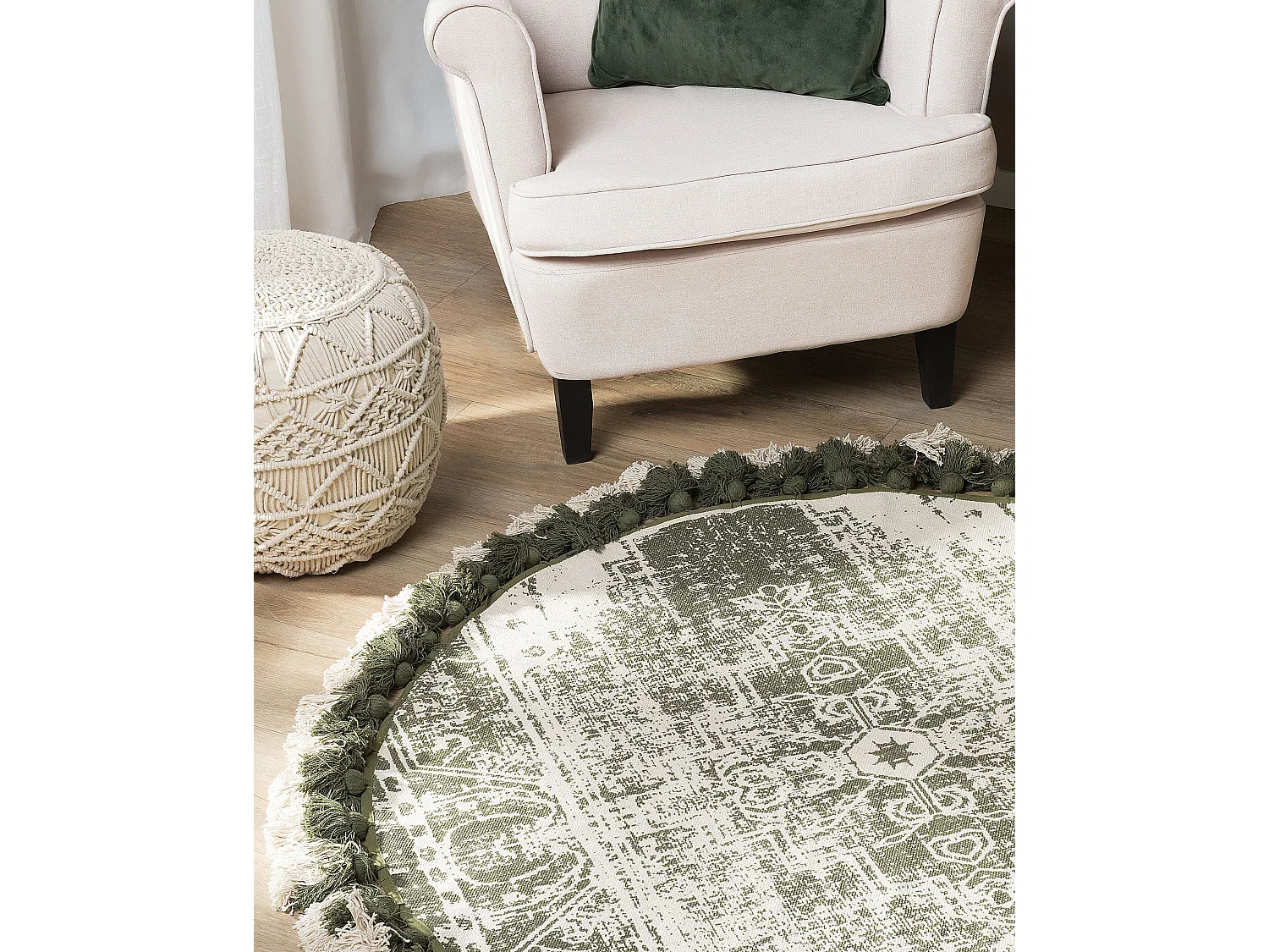 Alfombra de algodón verde/blanco ø 120 cm KAHTA