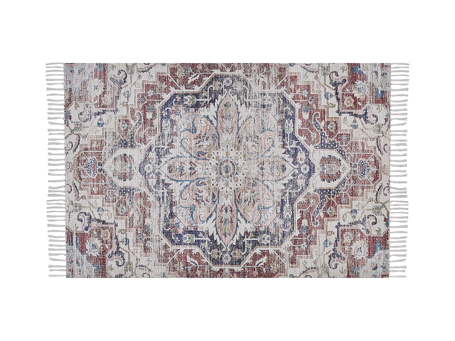 Orientalischer Teppich mehrfarbig Kurzflor mit Fransen rechteckig 140 x 200 cm Kelkit