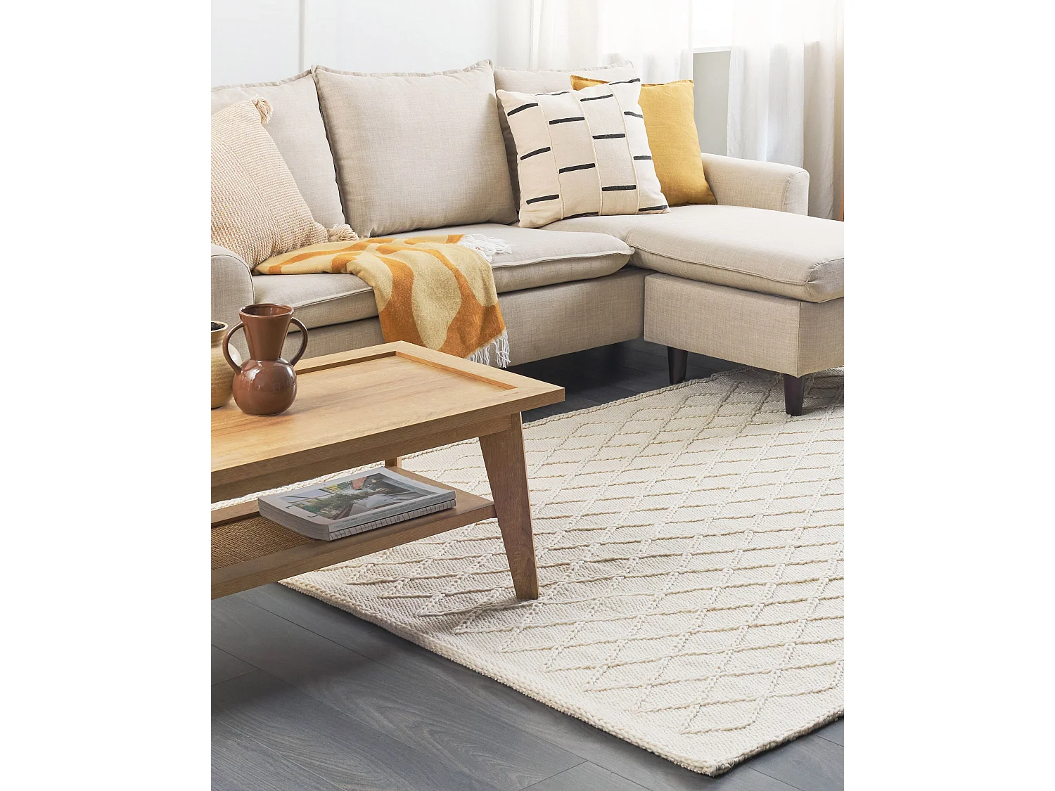 Vloerkleed wol crème 140 x 200 cm ERZIN