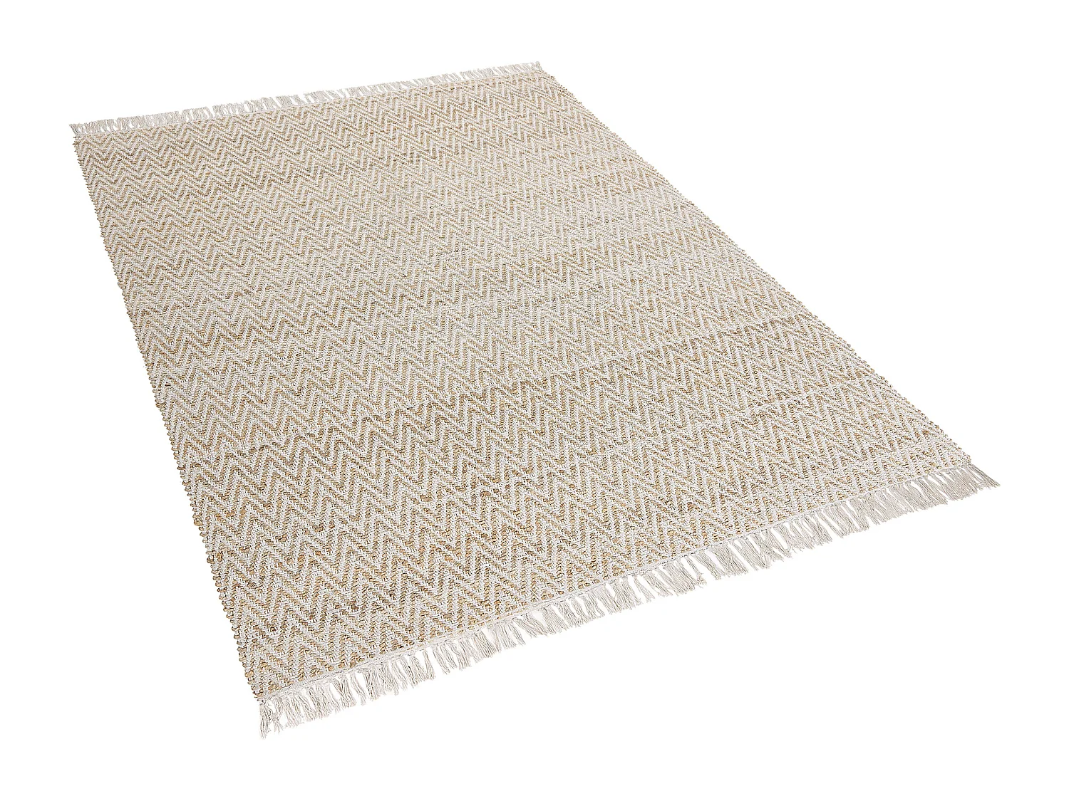 Boho Teppich Jute Baumwolle beige rechteckig 140 x 200 cm Zackenmuster Afrin