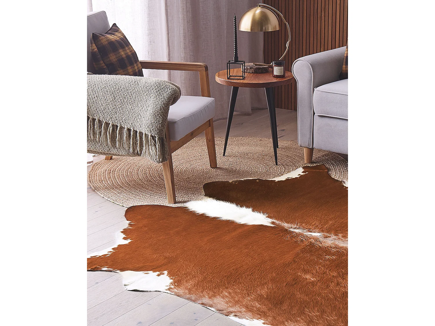 Vloerkleed koeienhuid bruin en wit 3-4 m² NASQU