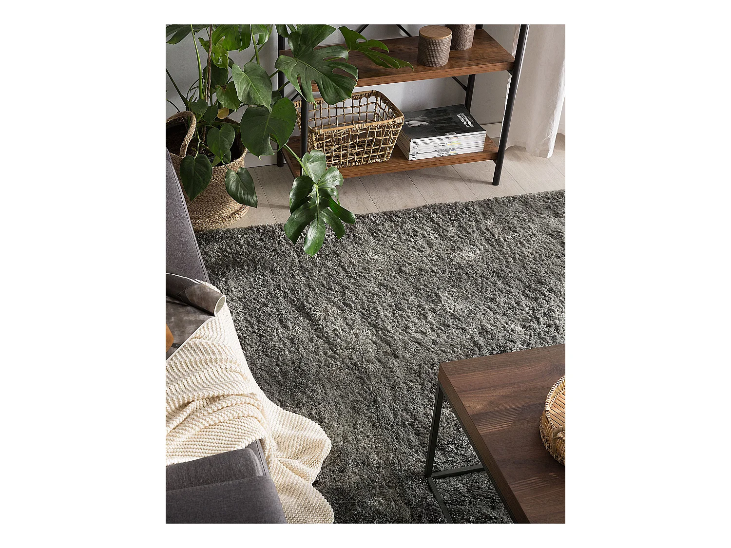 Vloerkleed polyester donkergrijs 200 x 200 cm EVREN