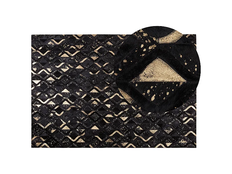 Teppich DEVELI 140 x 200 cm Echtleder Schwarz