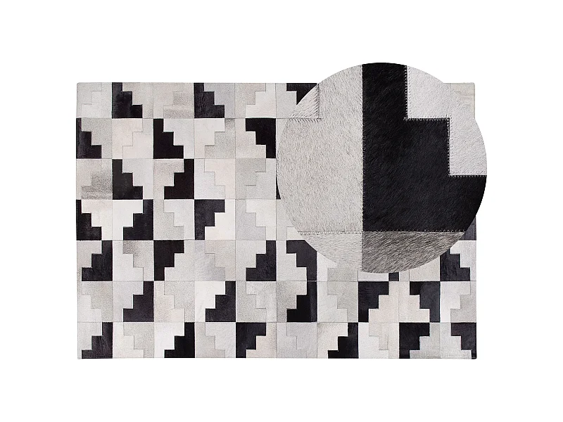 Teppich Leder Schwarz/Grau Modern 140 x 200 cm Lederteppich Efirli