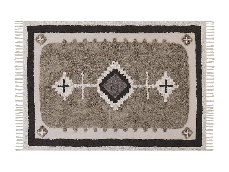 Teppich Baumwolle beige 160 x 230 cm geometrisches Muster Fransen Kurzflor GEYVE