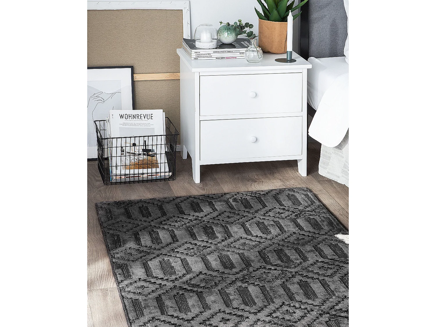 Teppich Dunkelgrau Viskose Rechteckig 80 x 150 cm Geometrisches Muster Adatepe