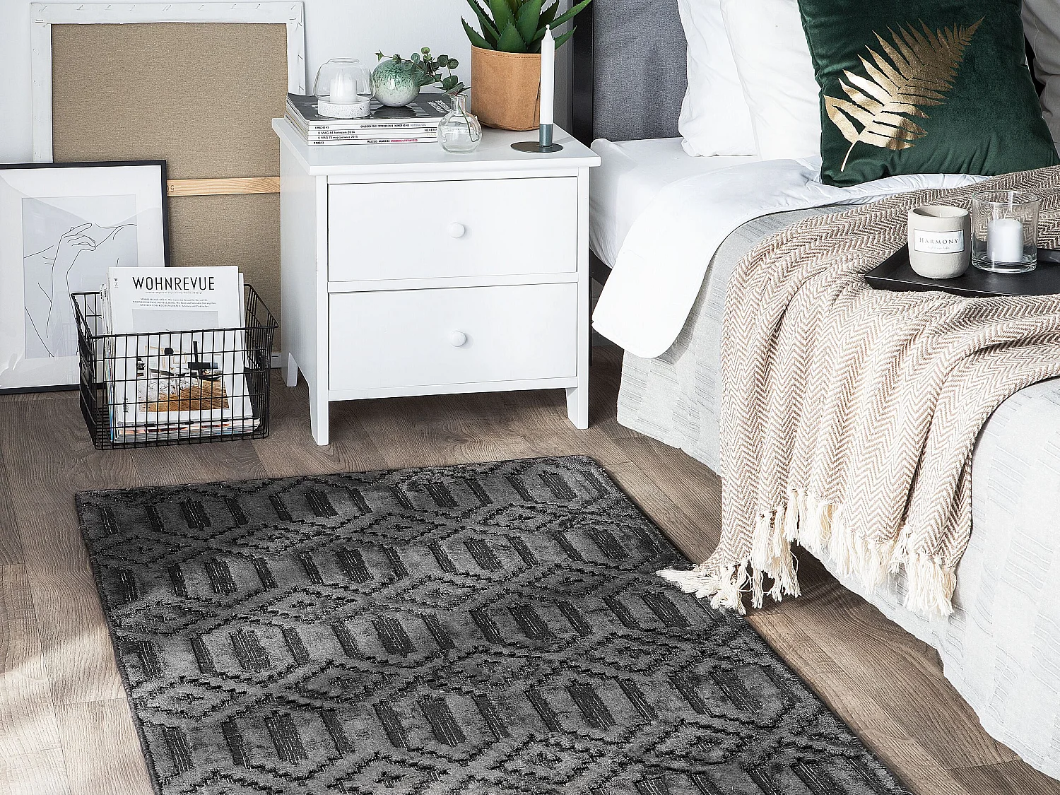 Teppich dunkelgrau 80 x 150 cm geometrisches Muster Kurzflor ADATEPE