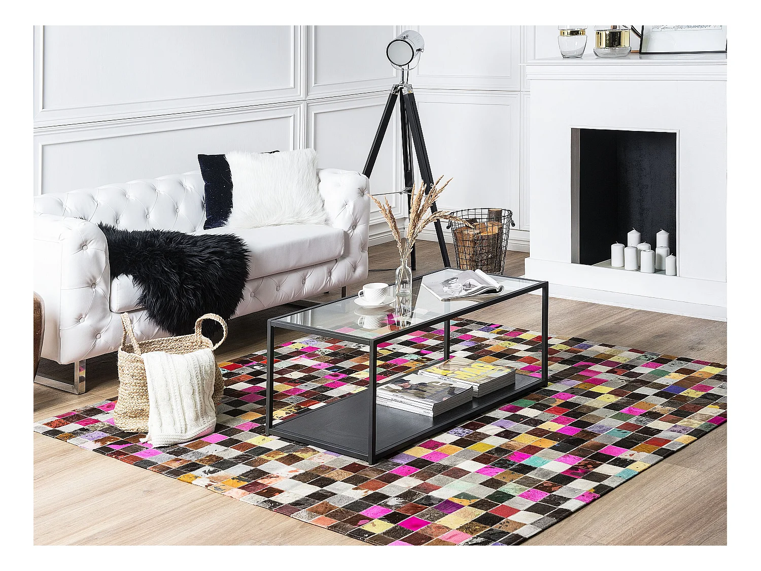 Lederteppich viereckig Patchwork bunt 200 x 200 cm Enne