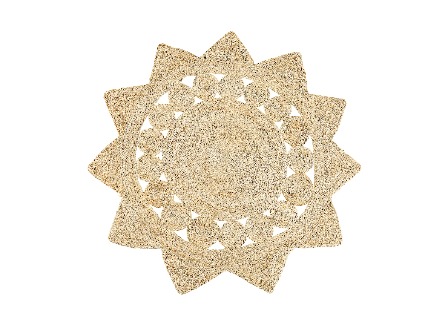 Kurzflor Teppich rund 120 cm beige aus Jute Sternform Boho Chic Stil Araban