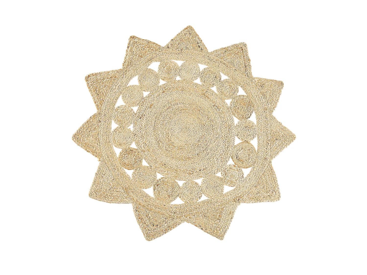 Kurzflor Teppich rund 120 cm beige aus Jute Sternform Boho Chic Stil Araban