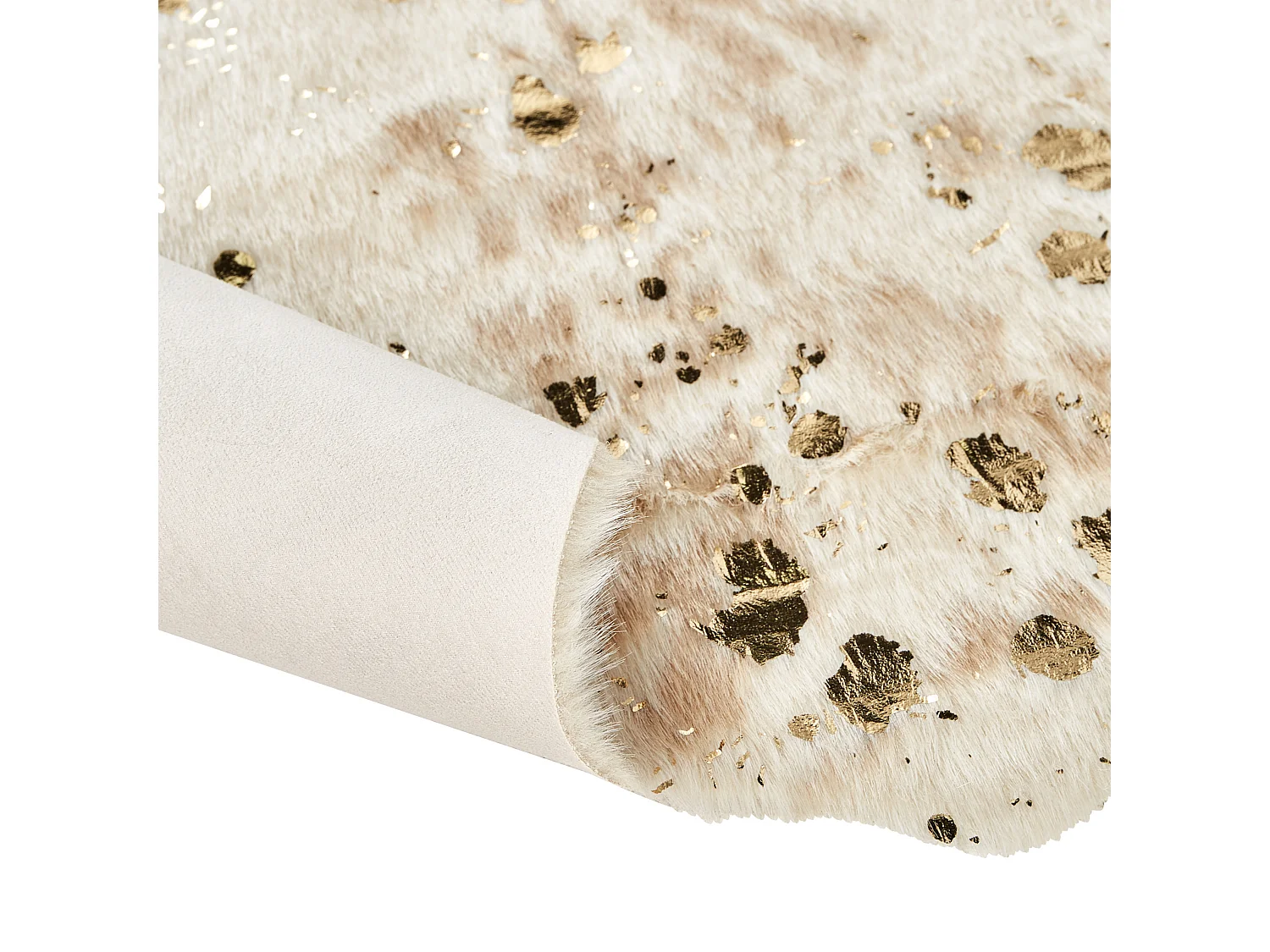 Kunstfell Teppich Kuhmuster beige mit goldenen Sprenkeln 130x170 cm Bogong