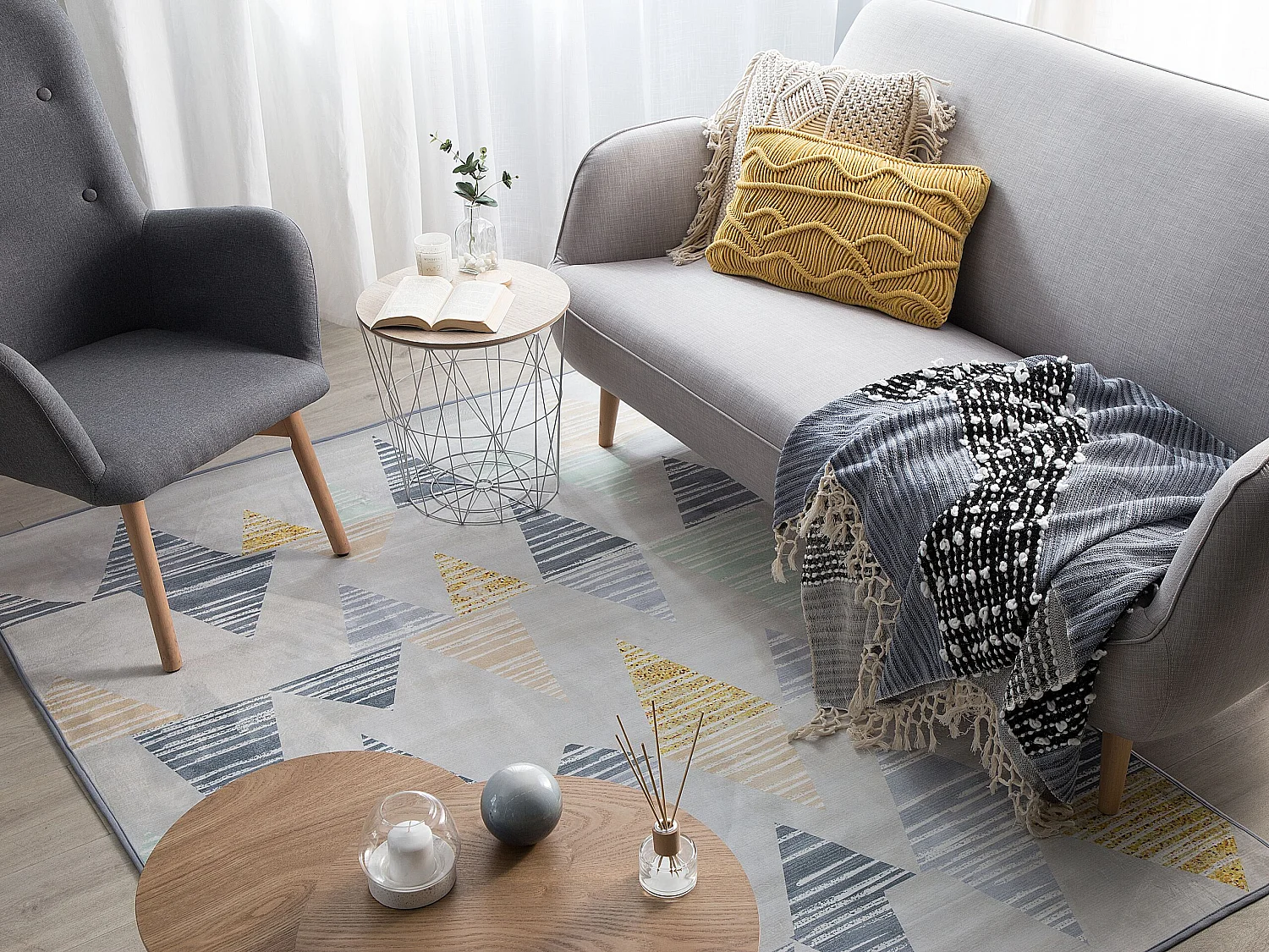 Vloerkleed polyester grijs/geel 160 x 230 cm YAYLA