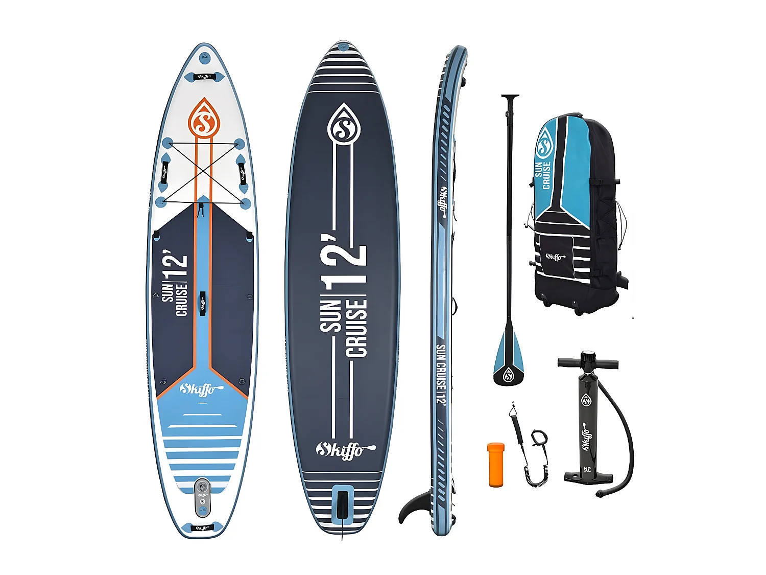 SUP gonflable Sun Cruise 12' Skiffo 365x86x15cm (12'x32''x6'') - Dropstitch Double Couche Fusionné Pack complet - Stand up paddl