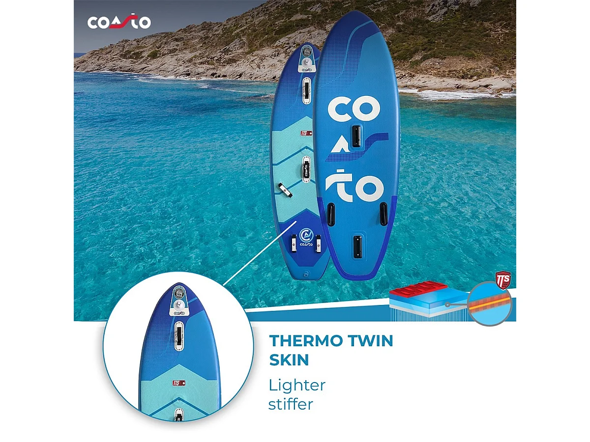 WindSUP Coasto Mir 8'6 Pagaia gonfiabile 260x84x13cm - 8'6 "x33 "x5" per vela alare con supporto in materassino a doppio strato fuso