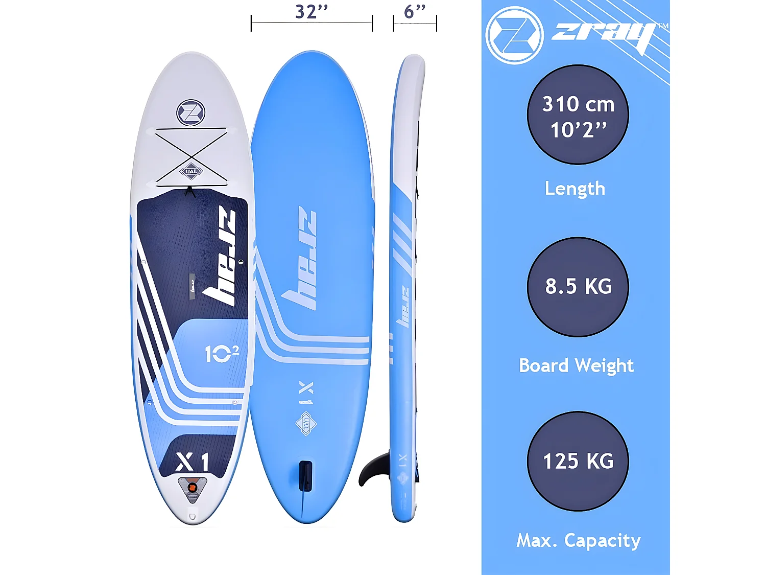 SUP Paddle Gonflable X-Rider 10'2 Zray Dropstitch Pack complet + siège + pagaie 2in1 Max 125kg - 259L  310x81x15cm  - Combo