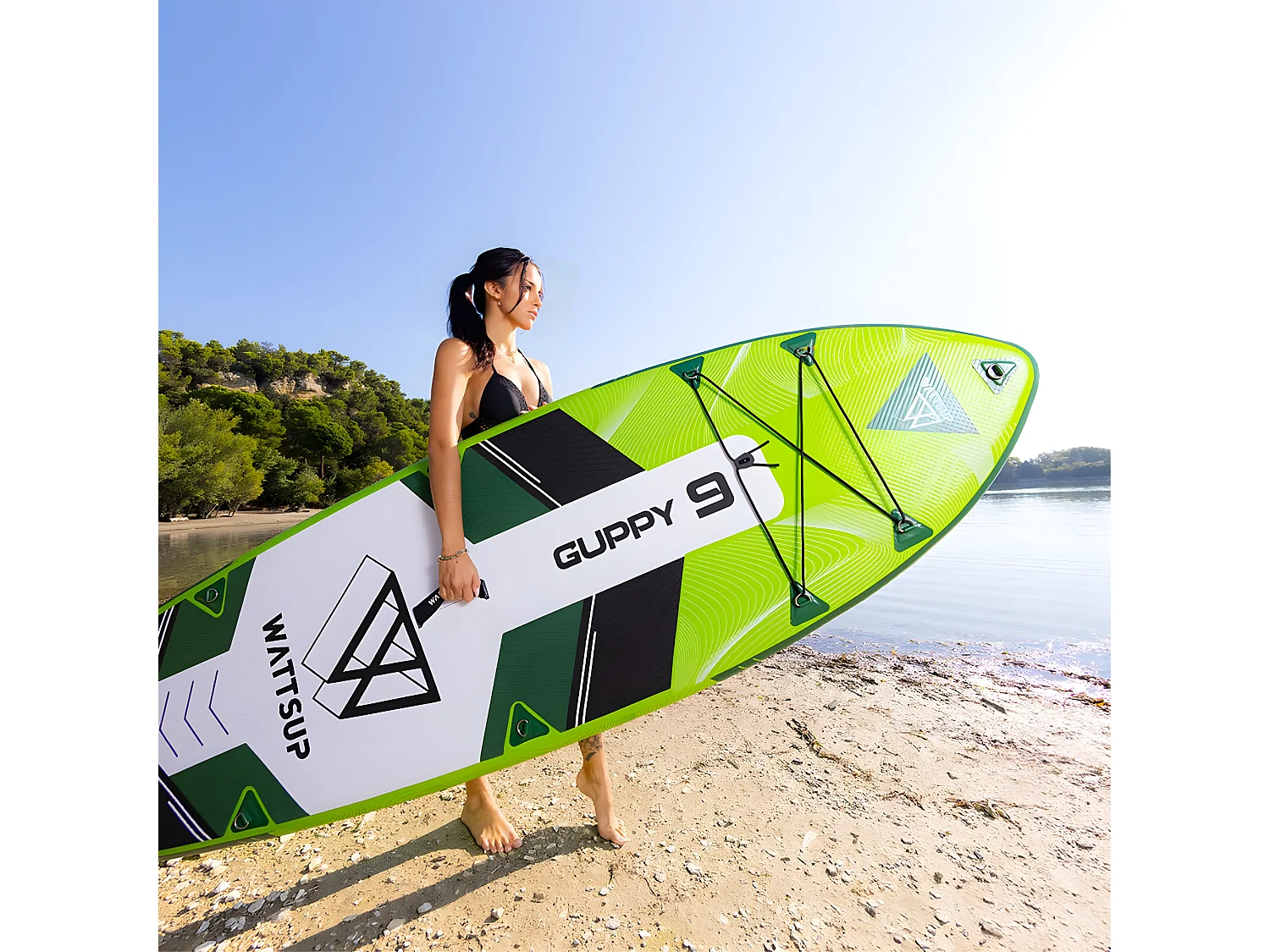 SUP Paddle Gonflable Vert Guppy 9' Wattsup Dropstitch Pack complet - Jusqu'à 80kg - 175l - 275x76x13cm (9'x30''x5'')