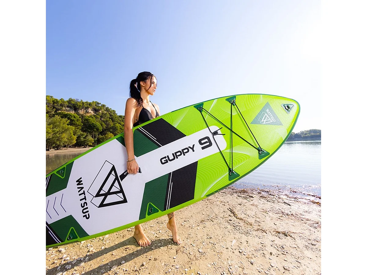 SUP Paddle Gonflable Vert Guppy 9' Wattsup Dropstitch Pack complet - Jusqu'à 80kg - 175l - 275x76x13cm (9'x30''x5'')