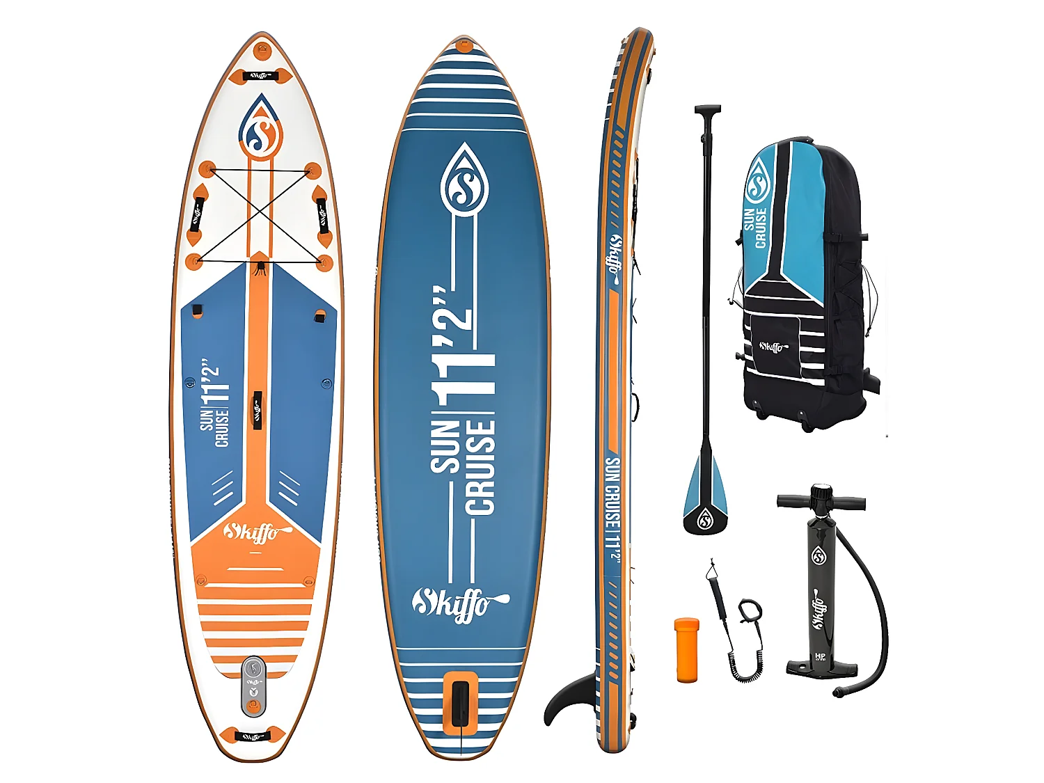Stand Up Paddle Gonflable Sun Cruise 11'2 Skiffo 340x84x15cm (11'2"x33"x6") - Dropstitch Double Couche Fusionné Pack complet