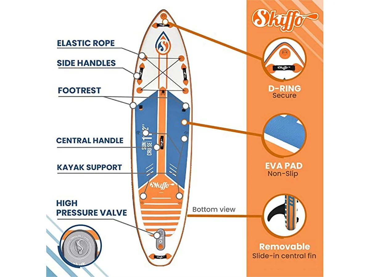 Stand Up Paddle gonfiabile Sun Cruise 11'2 Skiffo 340x84x15cm (11'2 "x33 "x6") - Dropstitch Doppio Strato Fuso Confezione Completa
