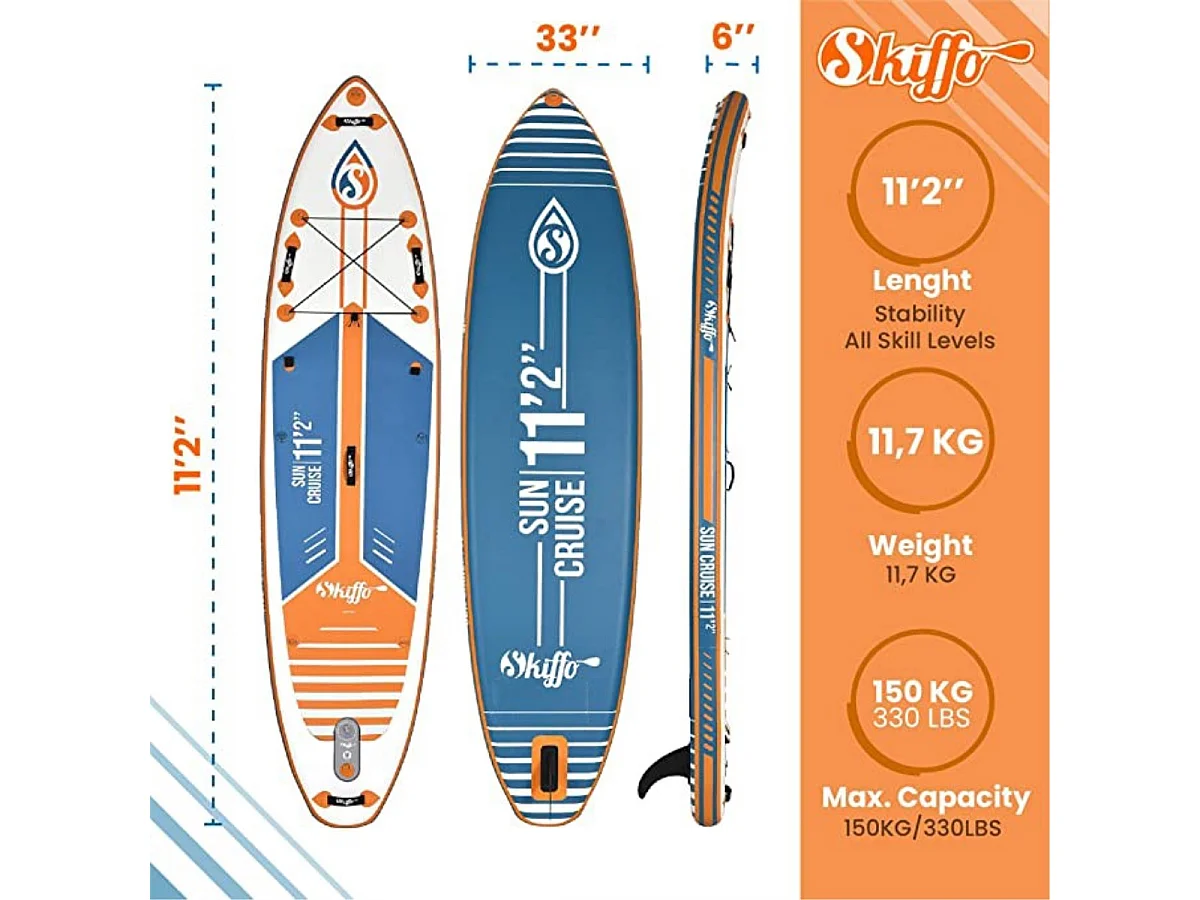Stand Up Paddle Inflatable Sun Cruise 11'2 Skiffo 340x84x15cm (11'2 "x33 "x6") - Dropstitch Double Layer Fused Full Pack