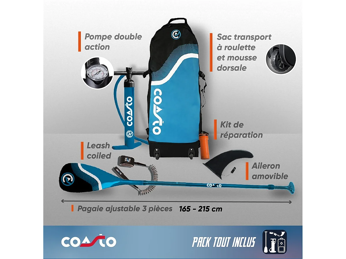 SUP Paddle Inflatable Touring Nautilus Coasto 355x86x15cm (11'8x34 x6) Dropstitch Double Layer Fusion Pack Complete  - Collection 2021