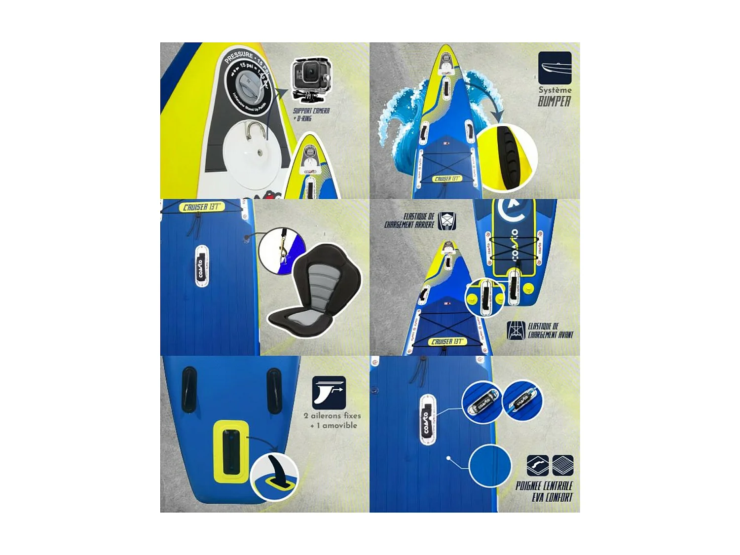 SUP Paddle Inflatable Cruiser 13'1 - 398x78x15cm Dropstitch Double Layer Fused Pack Paddel Leash Pumpe Transporttasche - Collection 2021