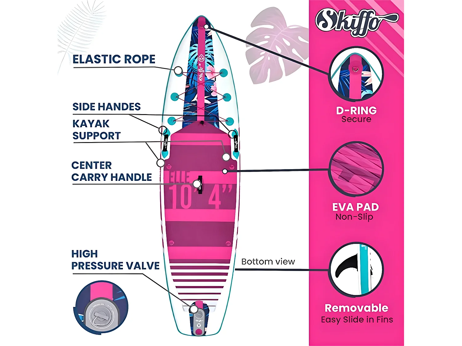 SUP Paddle Gonflable Elle Skiffo 10'4 - 315x79x13cm(10'4"x31"x5") Dropstitch Stringer - Pack complet - Jusqu'à 105kg - 236l