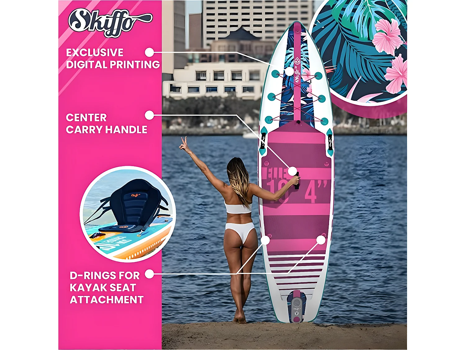 SUP Paddle Gonflable Elle Skiffo 10'4 - 315x79x13cm(10'4"x31"x5") Dropstitch Stringer - Pack complet - Jusqu'à 105kg - 236l