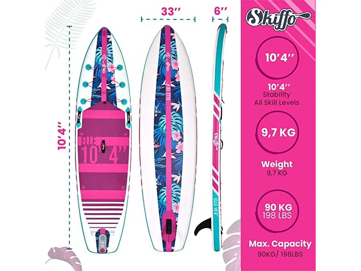 SUP Paddle Gonflable Elle Skiffo 10'4 - 315x79x13cm(10'4"x31"x5") Dropstitch Stringer - Pack complet - Jusqu'à 105kg - 236l