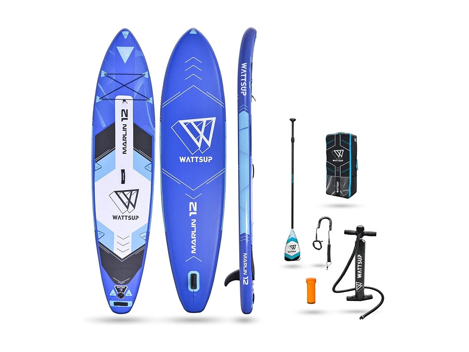Pagaia SUP gonfiabile Marlin 12' Wattsup 365x81x15cm (12'x33 "x6") - Blu - Cucitura a goccia - Confezione completa - Fino a 150kg- 349L